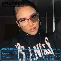 New Large Frame Photochromic Myopia Glasses Women Cat Eye Spring Leg Nearsighted Eyelasses With Diopter -0.75 -1.25 -4.5 -5.5