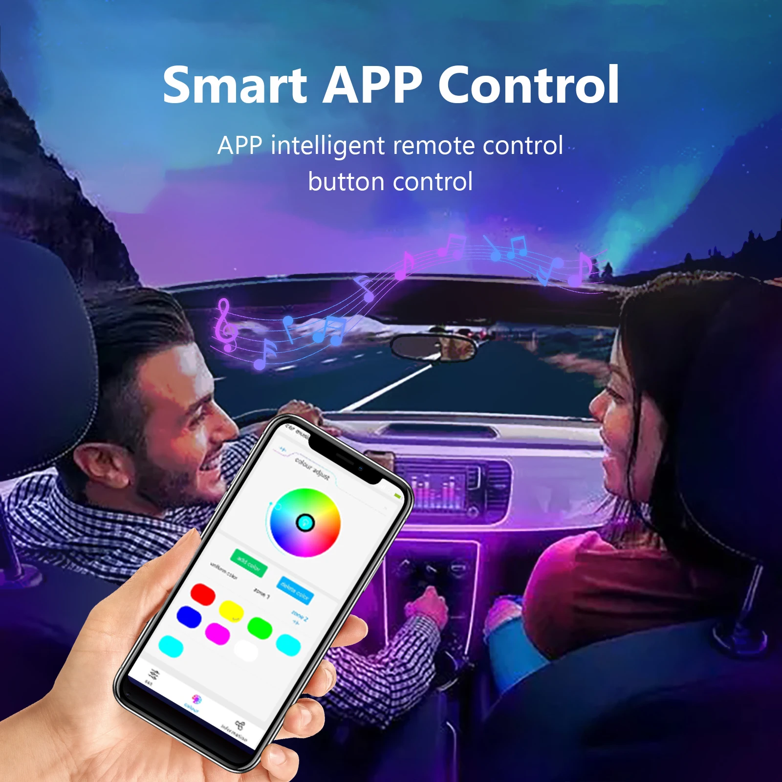 

EzoneTronics Universal car ambient light kits with Wireless APP control 64 full RGB + 33 modes; 256 dream RGB + 55 preset modes