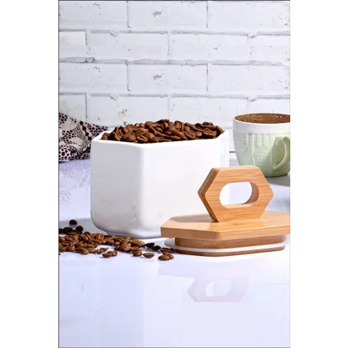 Kitchen Love With Bamboo Lid Ceramic Storage Container Jar