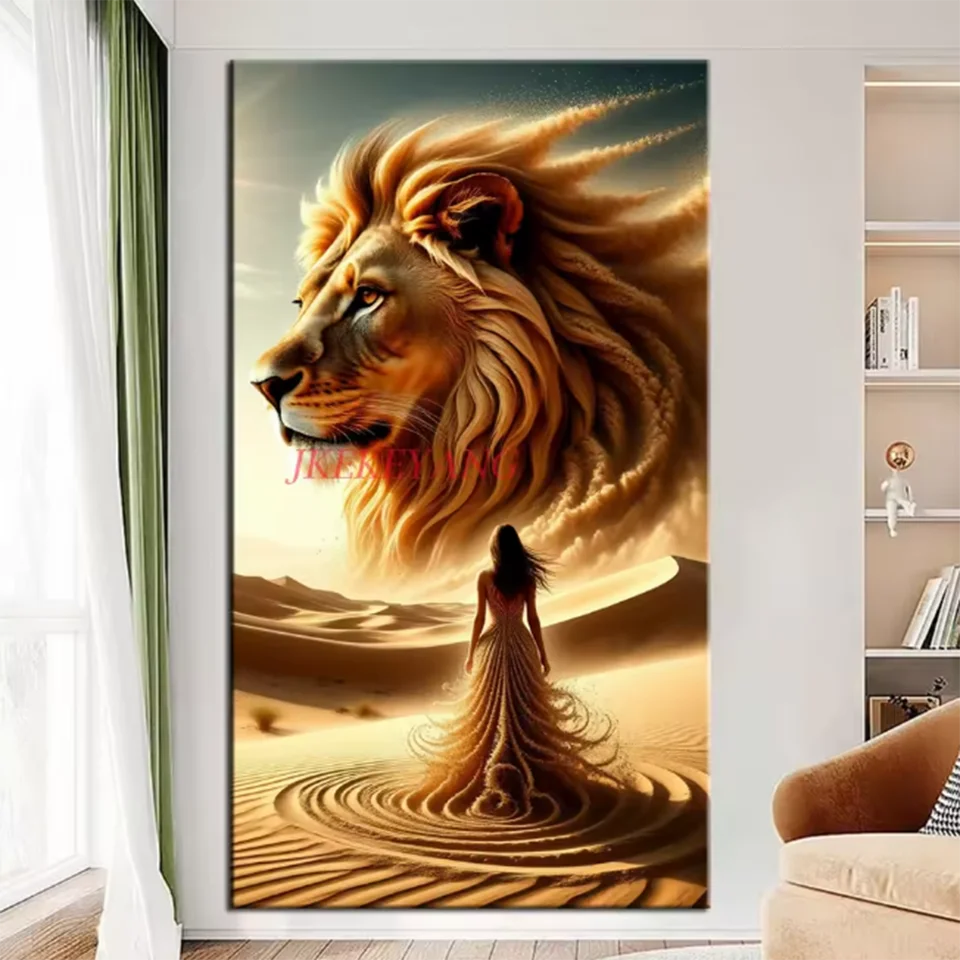 

Фэнтези пустынный лев картина красота женщина 5D 110x220 см большой DIY алмазная живопись вышивка крестиком полные дрели Алмазная мозаика искусство