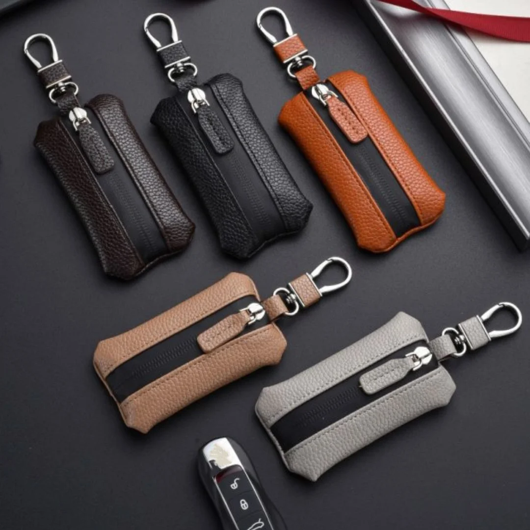 Unisex PU Leather Key Case para carro, porta-chaves, bolso da carteira, bolsa organizadora, grande capacidade, saco com zíper