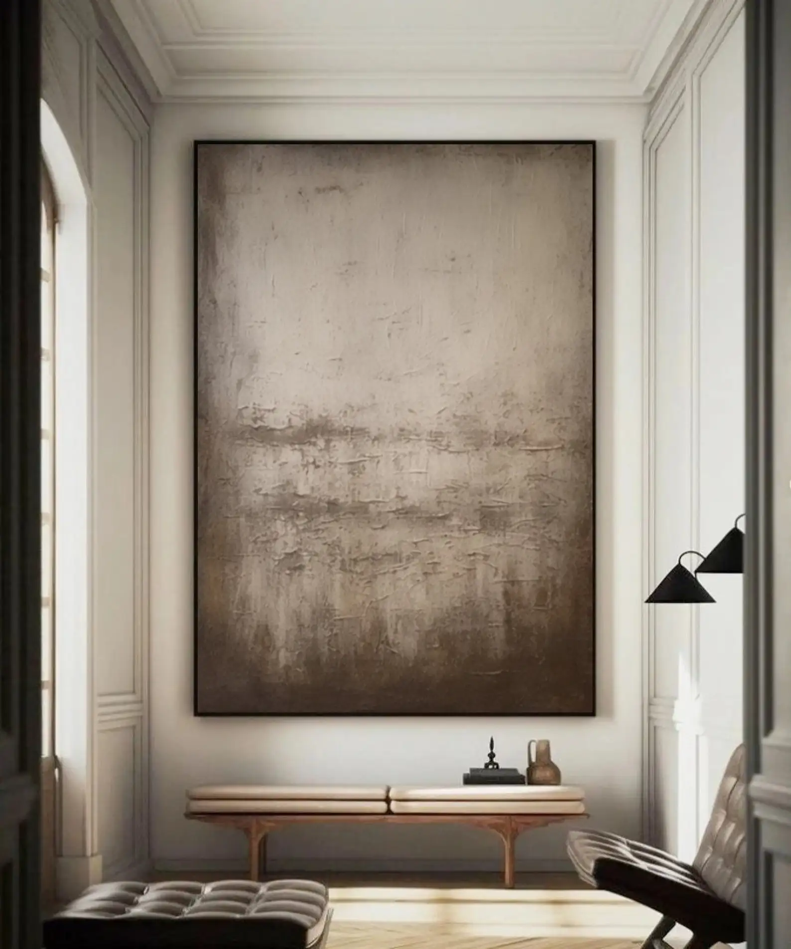 Mhemy Brown Abstract Hand Painted Painting On Canvas Earth Tone Wabi-Sabi Modern Wall Art Neutral Texture Minimalist Home Decor