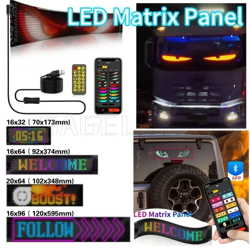 1/2pcs LED DIY Matrix Pixel Panel Display Screen Flexible RGB Car Pattern Graffiti Scrolling Text Animation Shop Reminder Light