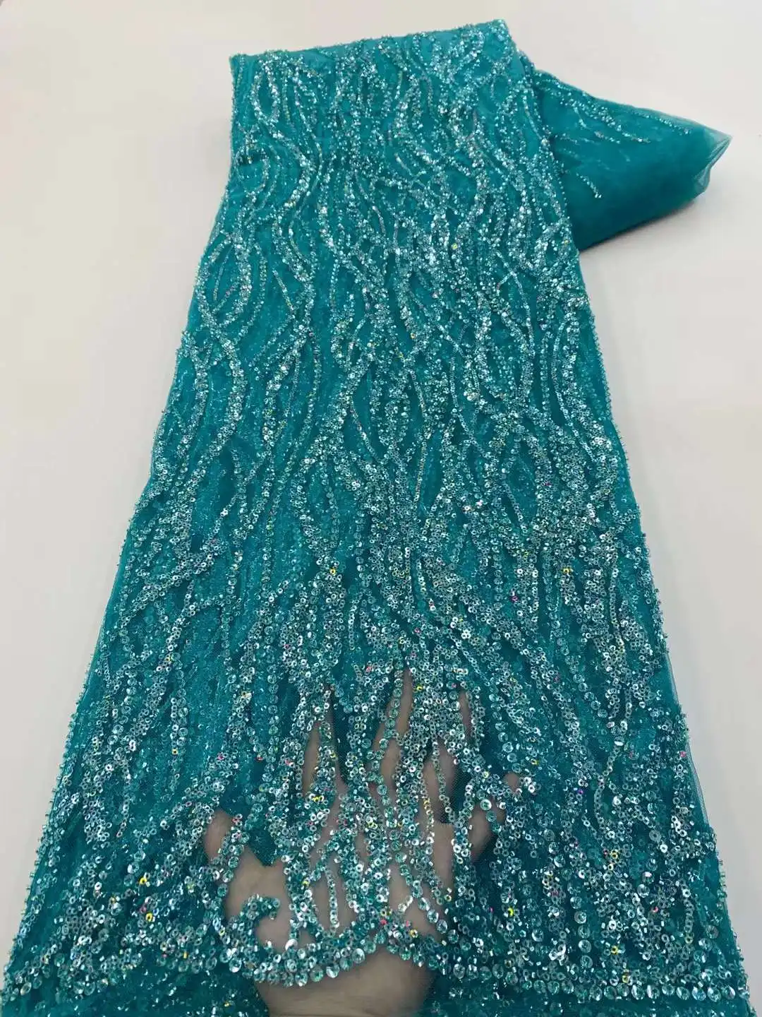 Colors Embroidery Gauze Beading Shiny Sequins Lace Fabric Evening Dress Gowns Material