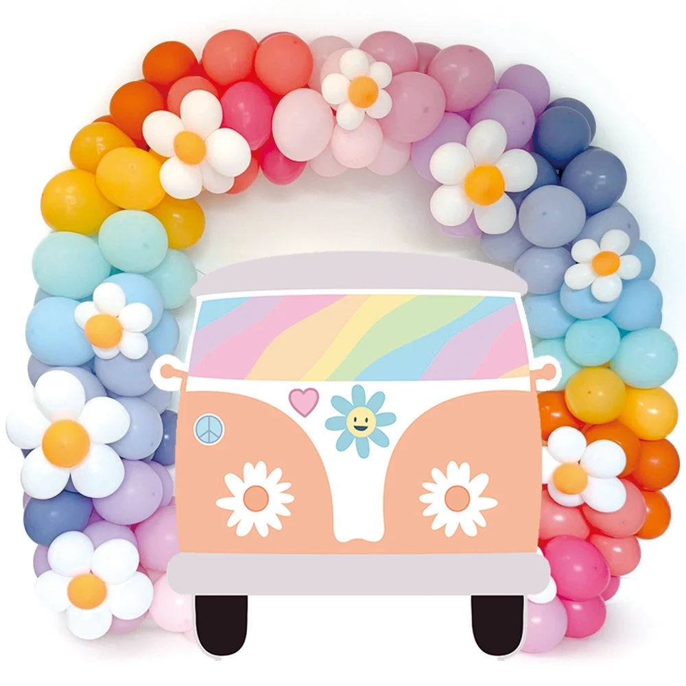 Hippie Party Decoration Rainbow Daisy Groovy Bus DIY Boho Baby Shower Birthday Wedding Retro Hippie Party Backdrop Photo Props