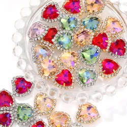 10/12mm Transparent Heart Glass Rhinestone New Glitter Flatback Crystal Sew On Stone Metal Base Buckle For Gems Clothes Decor