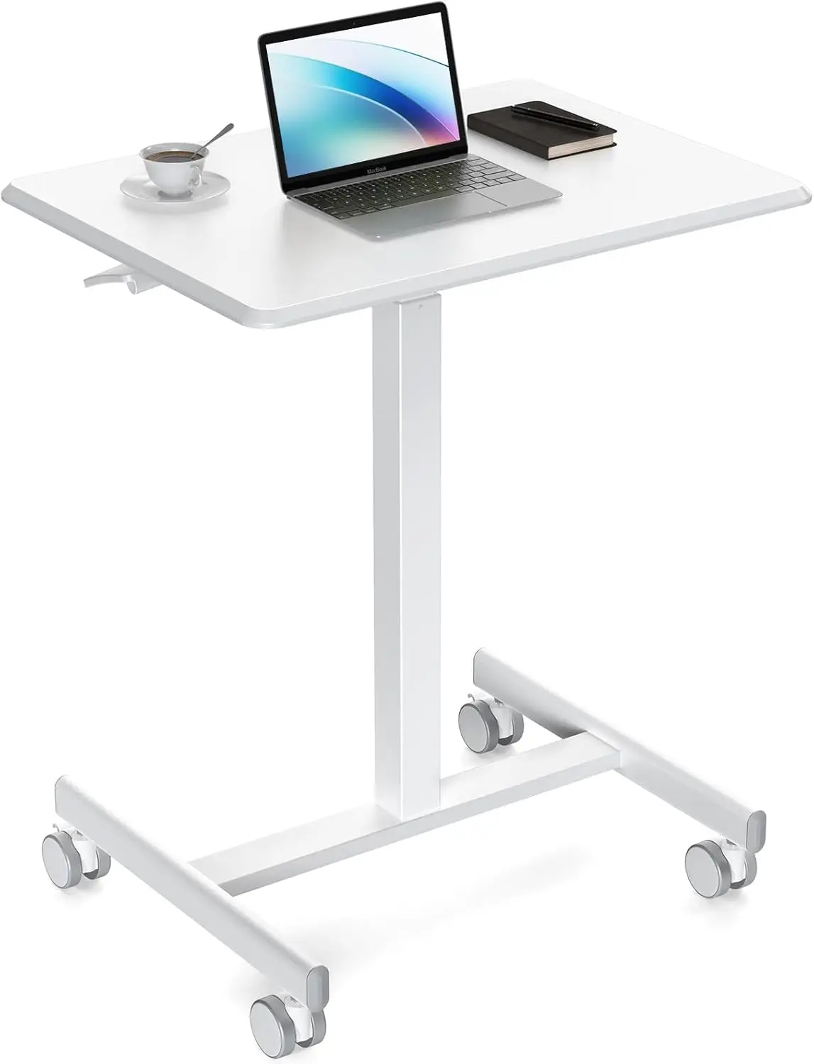 

Adjustable Height Mobile Standing Desk with Wheels, Portable Laptop Cart for Home Office in White