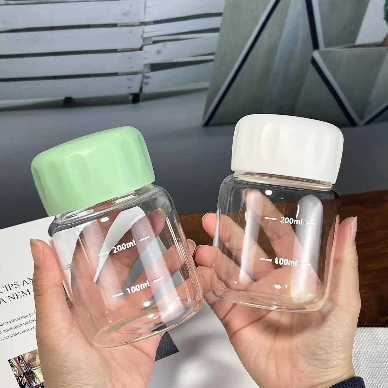 

300ml Water Bottle Plastic Portable Glass Cup Transparent with Scale Mini Fat Cup Juice Mug Drink Container Travel for Home Gift