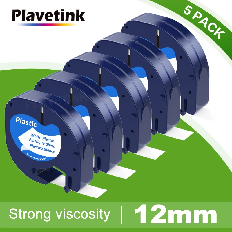 Plavetink 5PK 12mm LetraTag 91201 91200 Label Tape 12267 18771 91202 91203 91204 91205 Compatible for DYMO Plastic Label Printer