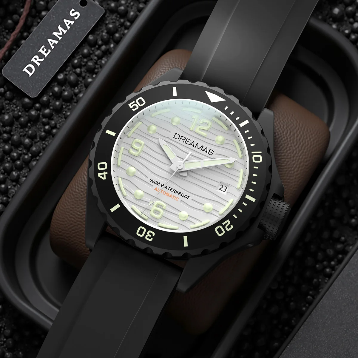 DREAMAS Men's business mechanical watch Diving Watch 500meters waterproof Japanese movement D0382G5