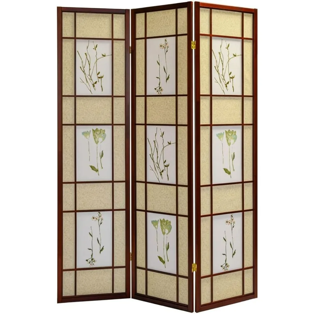 

3 Panel Room Divider Privacy Screen Botanical Floral Accented Cherry Color 71 Tall X 52” Inches Wide, Room Dividers