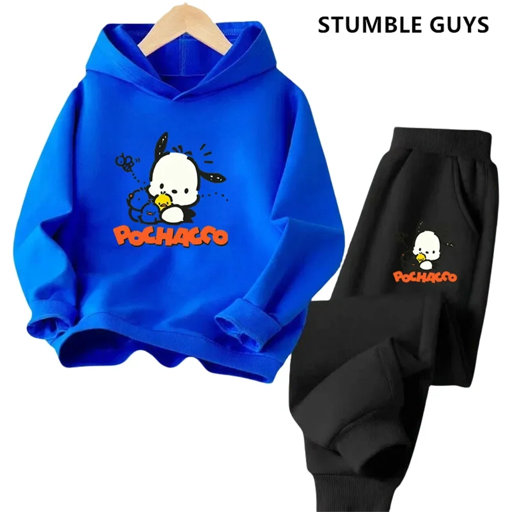 Fahion Pochacco Trucksuit Cartoon Boys and Girls 3-14 Years Old Kawaii Street Casual Sweatshirt Children\'s Sports Hoodie Set