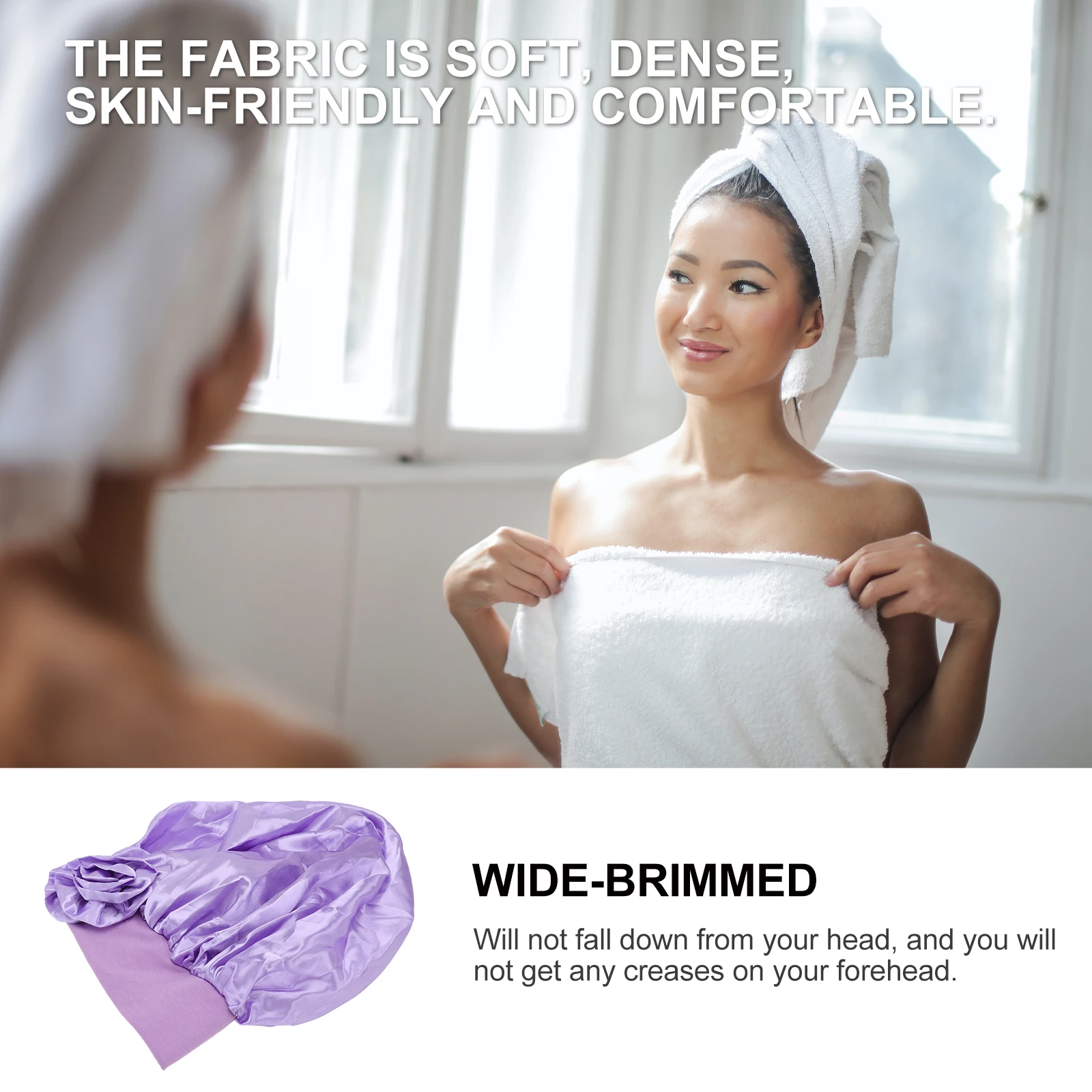 

Satin Sleep Bonnet Hair Care Bath Cap Extra Large Elasticity Adjustable Purple Women Durable Soft Bright Color Premium