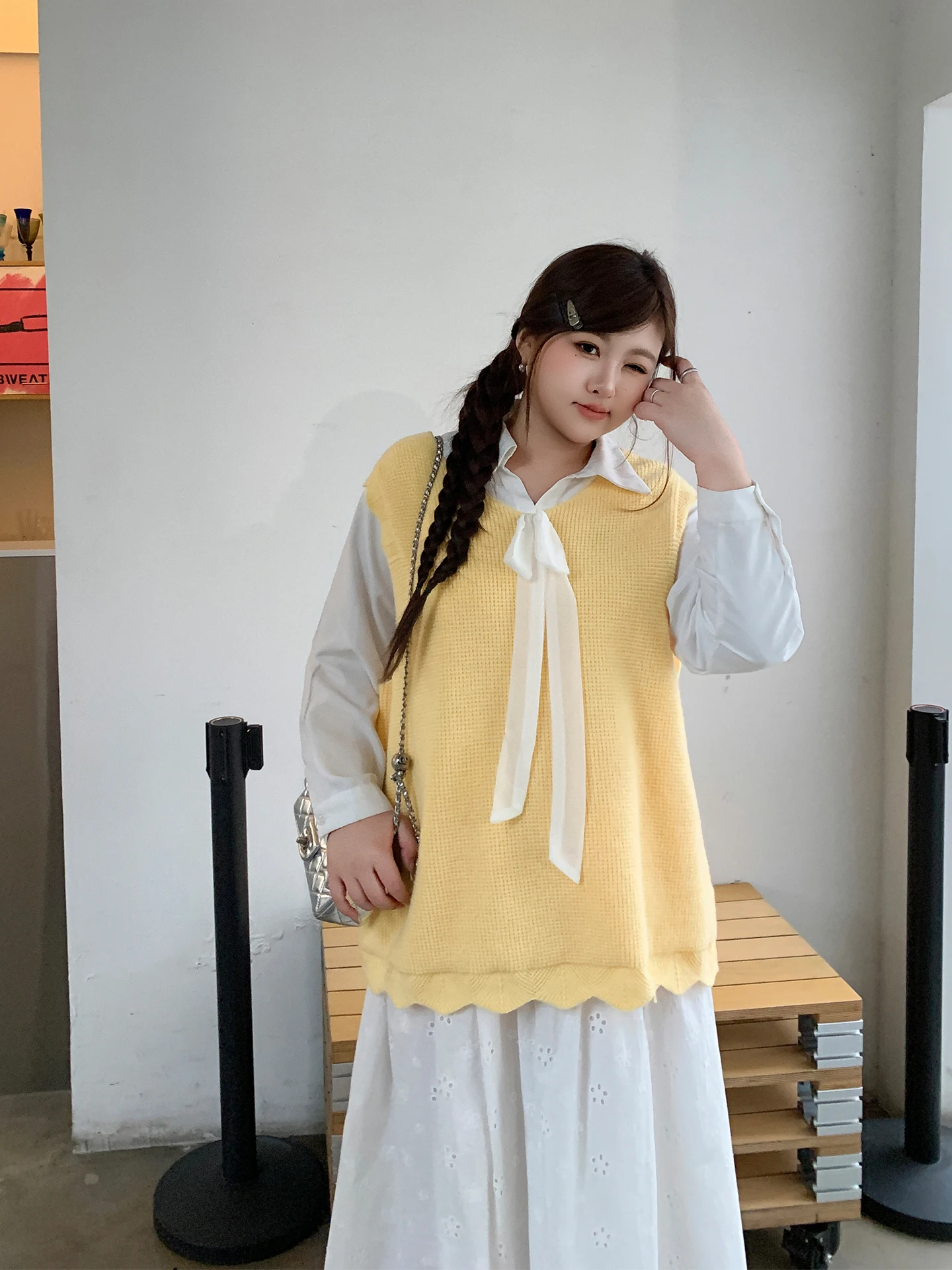 

YUZI Knitted Vest Sweet Bow Tie Korean Sle plus Size Women's Clothing Layering Slimming Meat Concealing Spring Initials