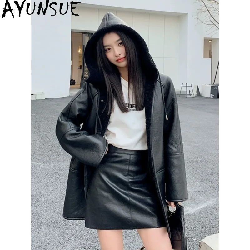 

AYUNSUE Fur Coats for Woman 2025 Ladies Winter Coats and Jackets Black Casual Fashion Long Clothing for Woman Abrigos De Mujer