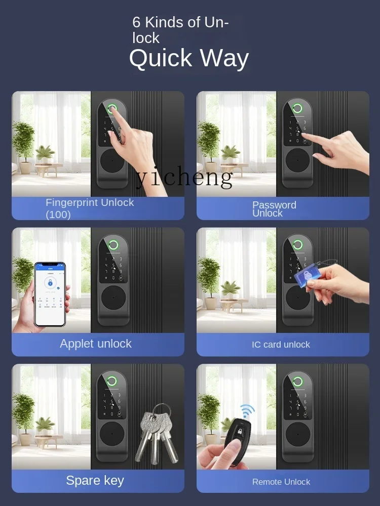 Tqh Smart Fingerprint Password Lock Household Door Lock Cattle Head Electronic Lock Anti-Theft Door Entry Iron Door