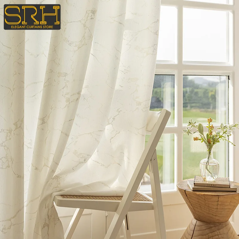 Modern Simple Marble Cashmere Yarn Curtain Cream Color Light-transmitting Window Decor Elegant Blackout Custom Printing Fabric