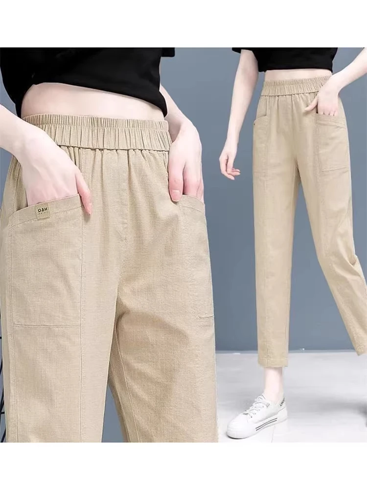 

Летние тонкие прямые брюки Harlan из девяти предметов, повседневные женские брюки среднего возраста, свободные брюки с высокой талией для всего тела pes