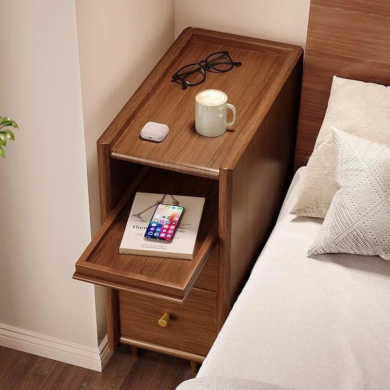 

Solid Wood Bedside Tables Small Narrow Cabinets Home Bedrooms Nightstand Bedside Ultra-narrow Slotted Cabinets Side Table