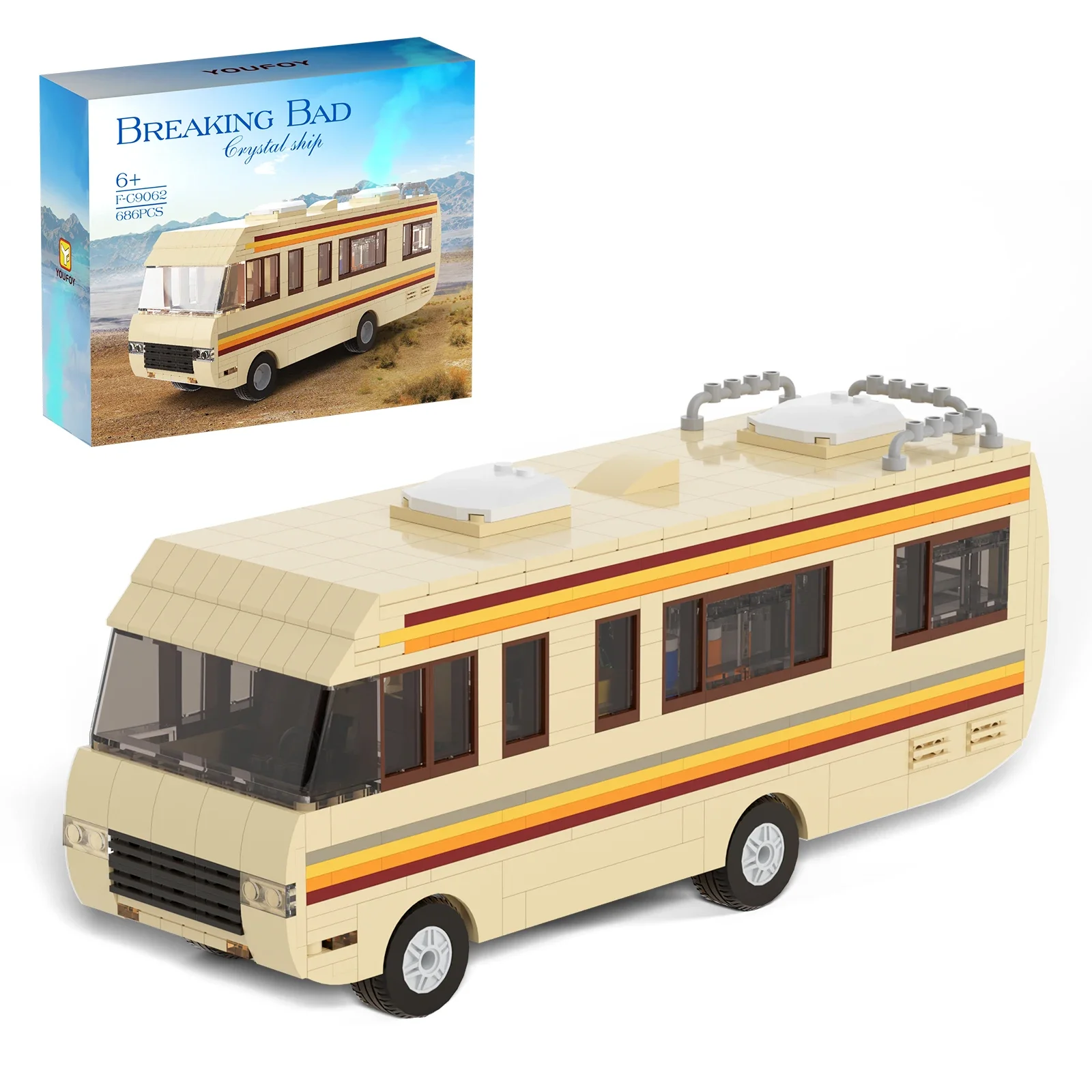 MOC Breaking Bad Cooking Lab RV Car Building Blocks Kit High-tech Bus Truck Vehicle Model Van Vehicle Toys with Paper Manual