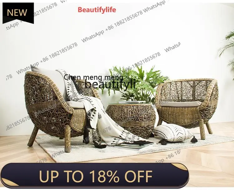 

Rattan Chair Three-Piece Set Balcony Leisure Area Layout Small Tea Table Combination Household Outdoor Courtyard Backrest