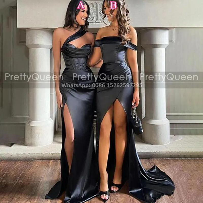 

High Split Mermaid Bridesmaid Dresses Customized Long Off Shoulder Sexy Women Black Wedding Party Dress