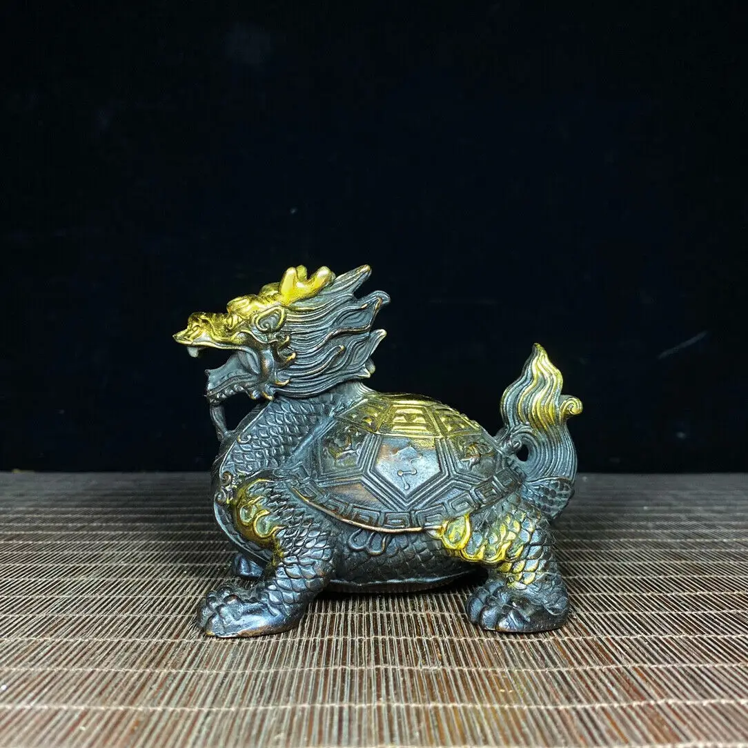 

Collectible China old copper gilt hand made bagua dragon turtle statue ornaments