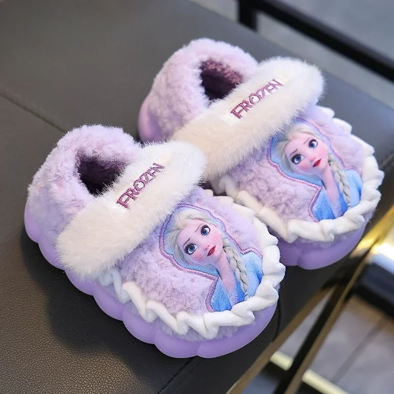 Frozen Elsa Animation periphere kreative Cartoon gedruckt Herbst und Winter Kinder warme rutschfeste verdickte Baumwollhausschuhe