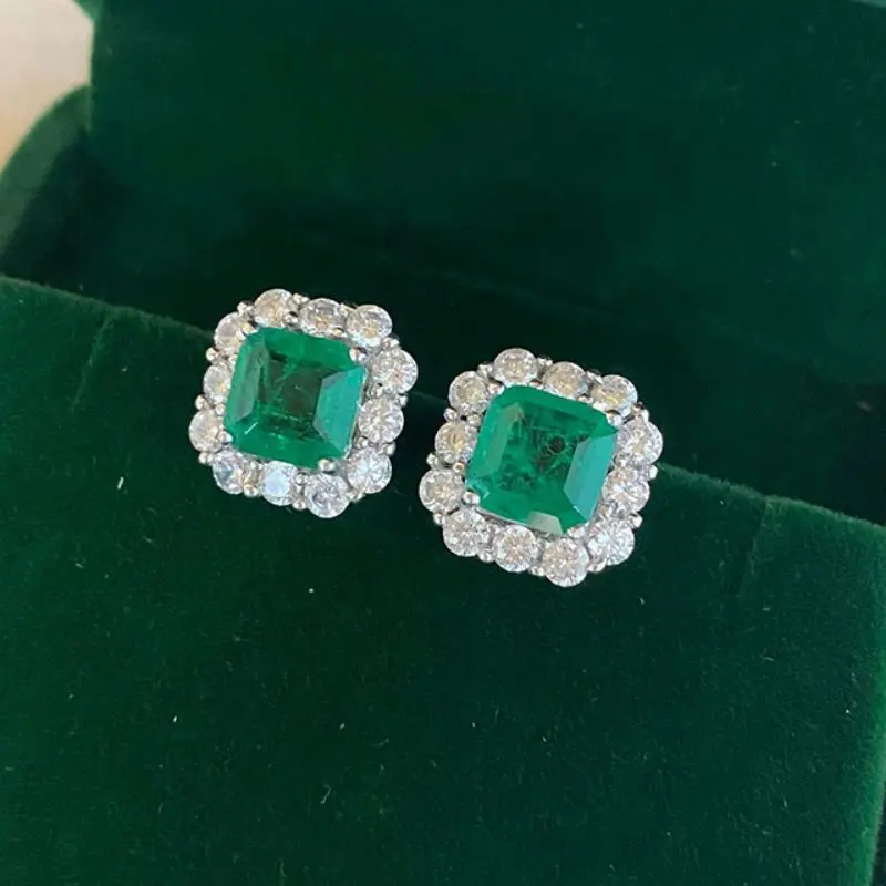 Orecchini a bottone con zirconi cubici Paraiba blu taglio principessa quadrato in argento Sterling 925 per regalo di gioielleria raffinata da donna all'ingrosso