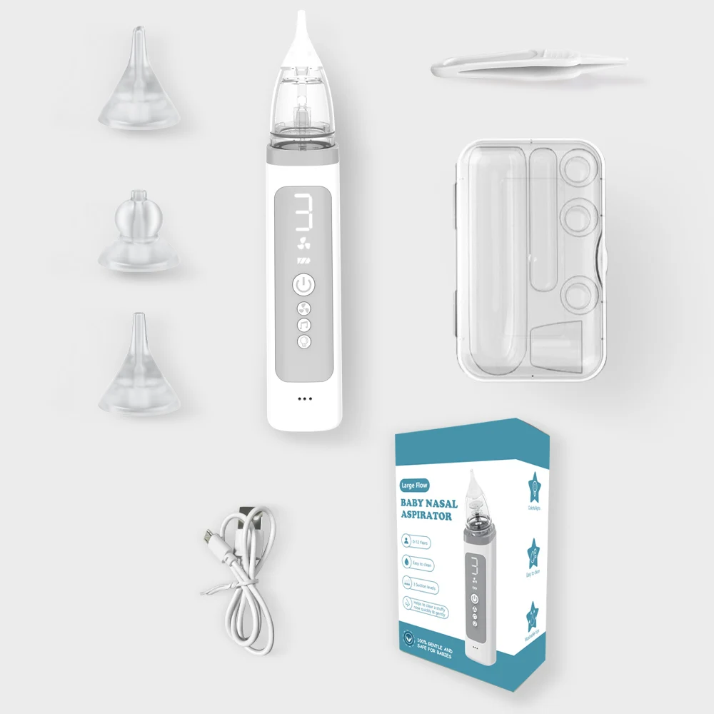 Baby Electric Nasal Aspirator Nose Suction Device with Food Grade Silicone Mouthpiece 3 Suction Modes and Soothing Music