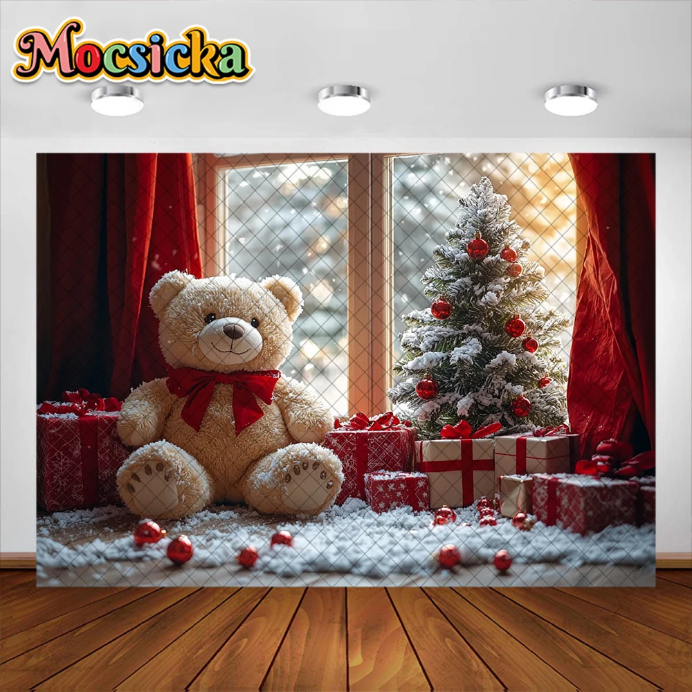 Mainan beruang lucu fotografi latar belakang liburan Natal perlengkapan dekorasi anak laki-laki perempuan potret foto latar belakang alat peraga Studio
