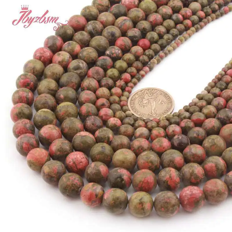 4/6/8/10 مللي متر الجولة السلس الطبيعي Unakite حجر الخرز ستراند 15 بوصة ل قلادة أساور صنع المجوهرات DIY بها بنفسك فضفاض الخرز #4