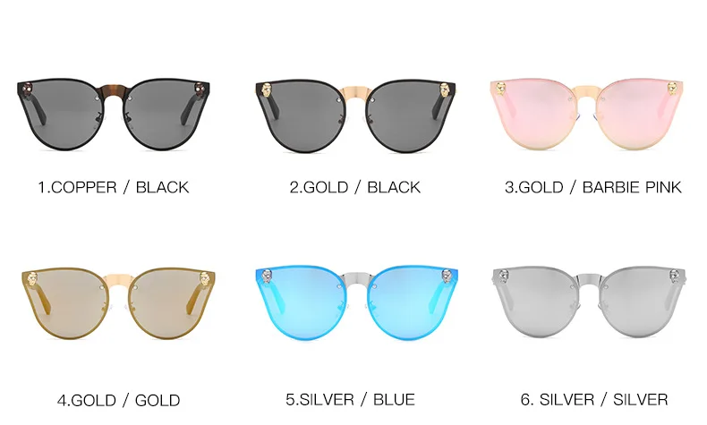 Gothic Schädel Sonnenbrille Frauen Männer Cat Eye Geschnitzt Metall Persönlichkeit Randlose Reflektierende UV400 Sonnenbrille – Detail 4