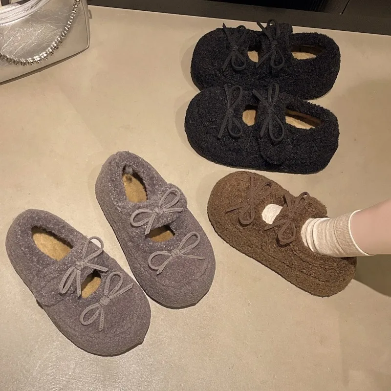الشتاء مكتنزة أحذية لوفر النساء جديد صوف مبطن الدافئة النساء الانزلاق على أحذية مريحة الارتفاع زيادة الأحذية القطنية الإناث