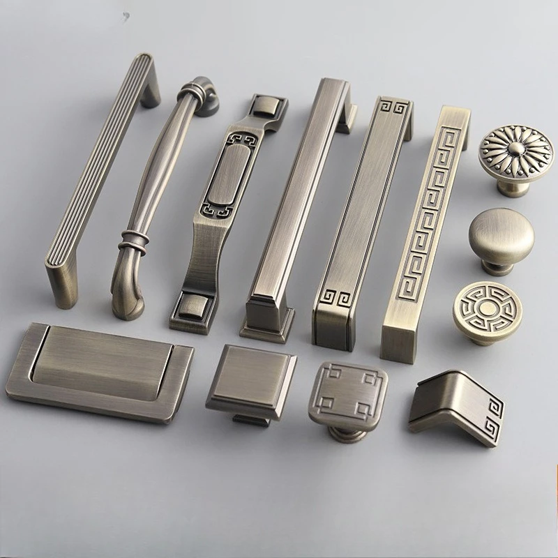 Chinese Style Handle Cabinet Door New Asian Furniture Drawer Pull Vintage Matte Cyan Zinc Alloy