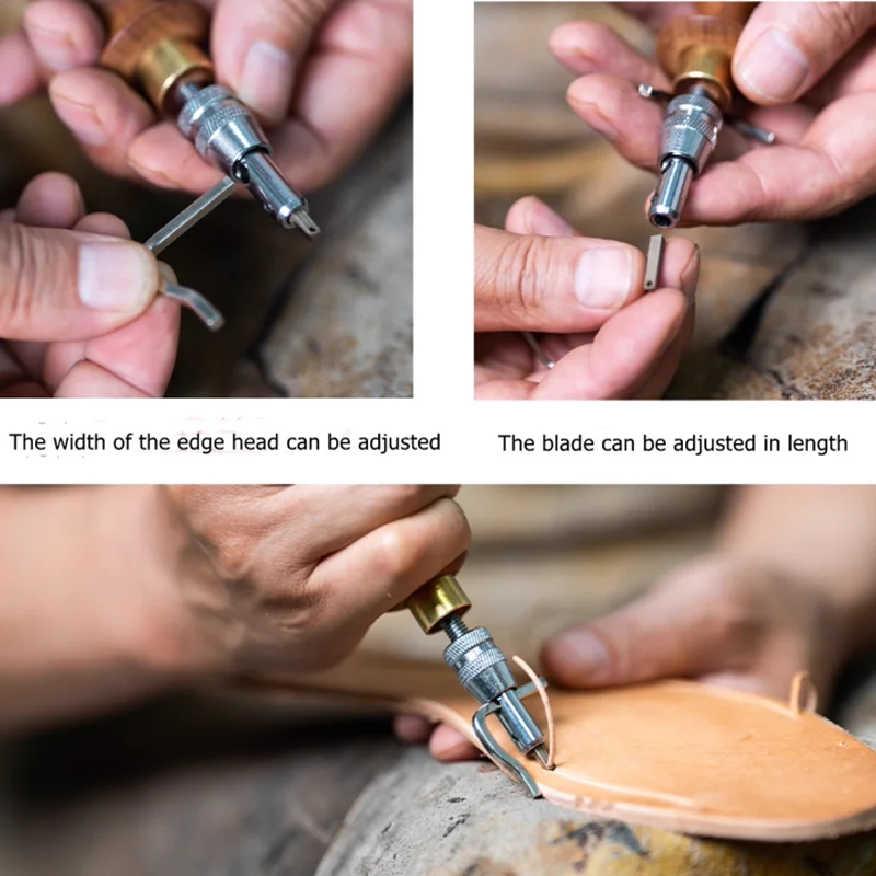 1,6 mm Goodyear Welt Grooving Tool – Profilfräser mit Birnbaumholzgriff für die Schuhherstellung | Robuster Lederbearbeitungsmeißel – Detail 5