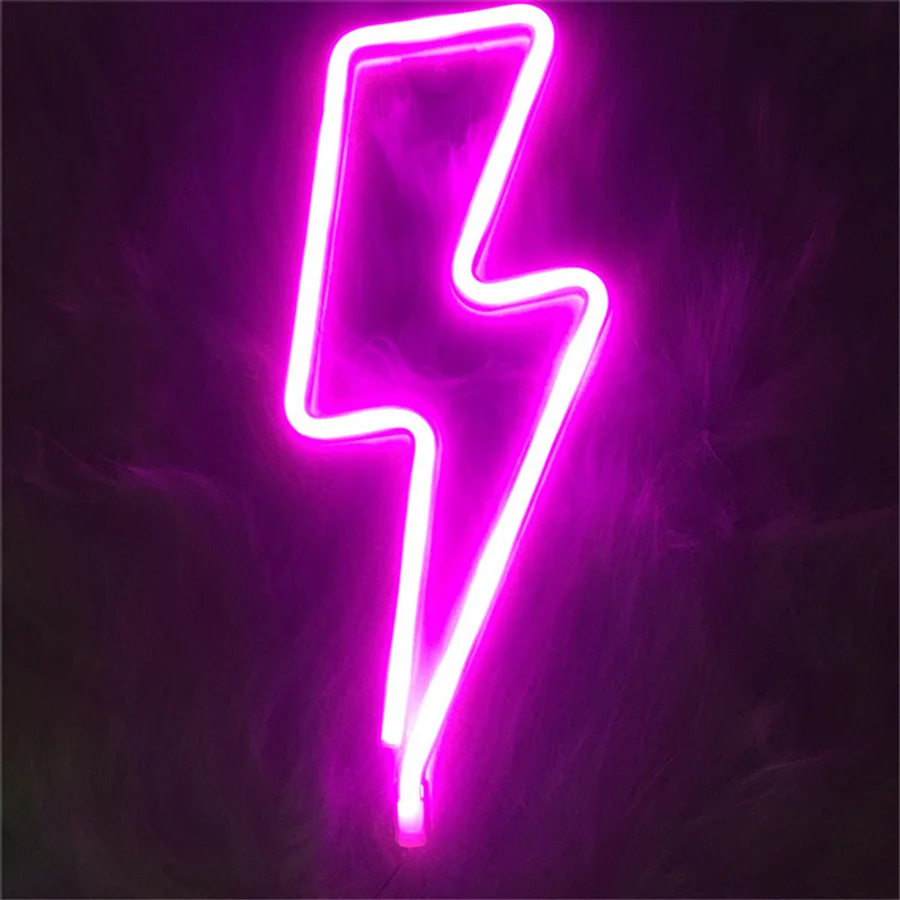 Creative LED Neon Sign Lightning Shaped Wall Light USB/Battery Fairy Night Light for Home Bedroom Party Christmas Decor Kid Gift