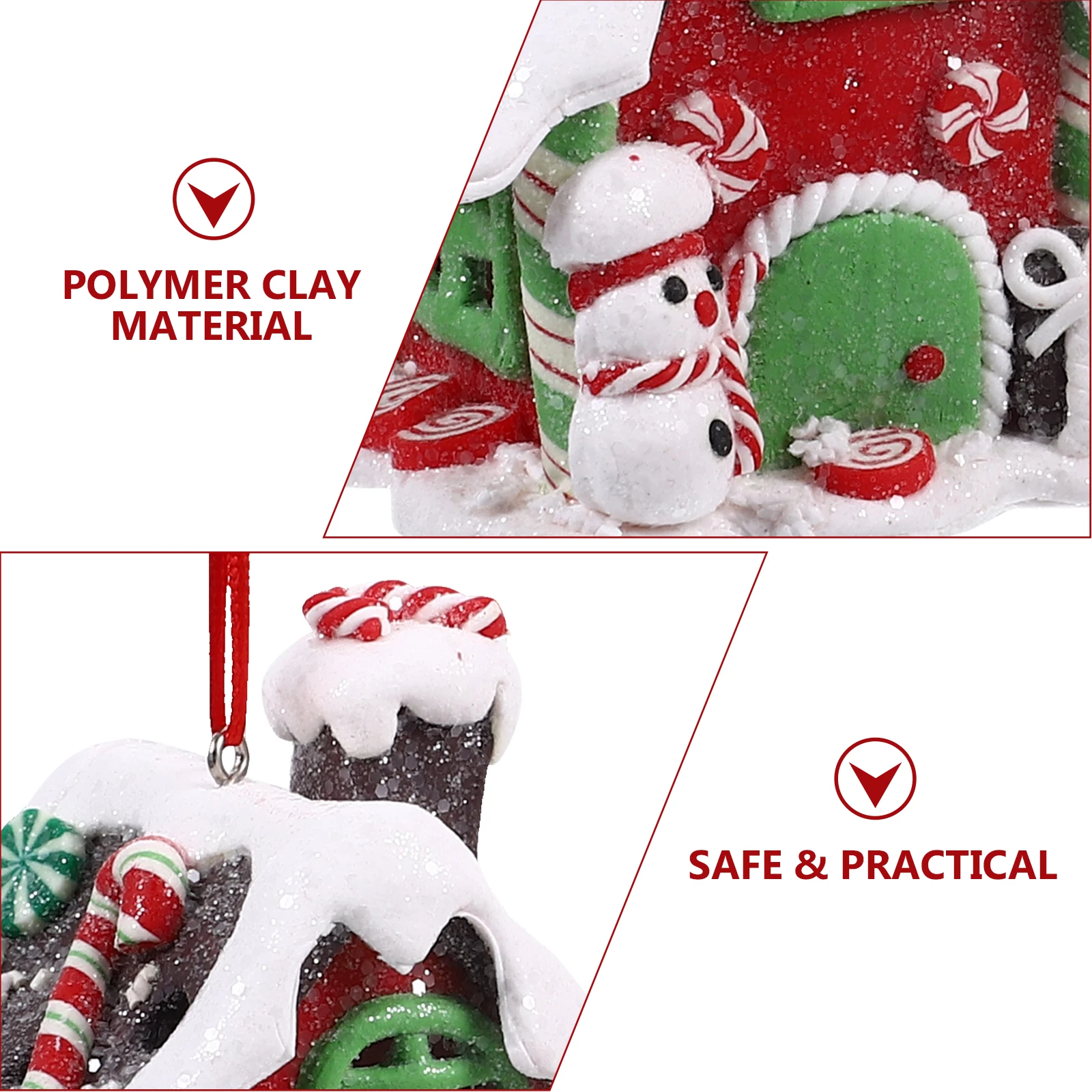 

2pcs Polymer Clay Lighted Small Gingerbread Candy House Christmas Decoration Tabletop Party Wall Xmas House Decor Ornaments
