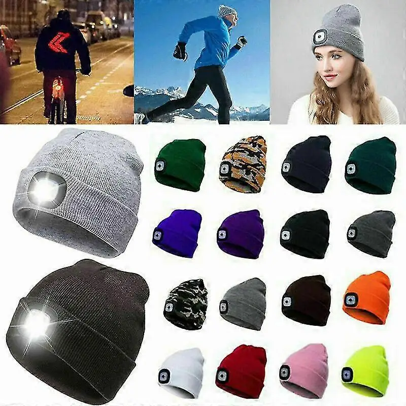 

LED Light Up Beanie Hat USB Rechargeable for Adults Winter Warm Headlight Cap Night Fishing Gear