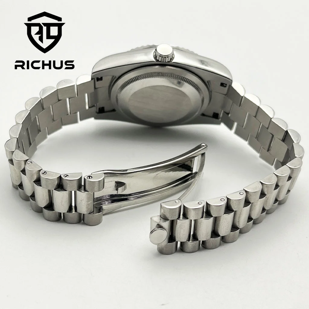 RICHUS 36/39mm 실버 시계 케이스 사파이어 글라스 핏 NH34 NH35 NH36 ETA2824 PT5000 Miyota8215-DG 무브먼트