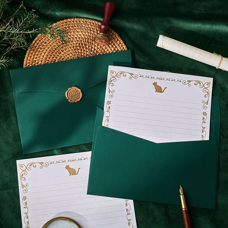 25pcs Dark Green Envelope Set for Postcard Giftbox Wedding Business Invitation Greeting Card Packaging Storage Bags Love Letters