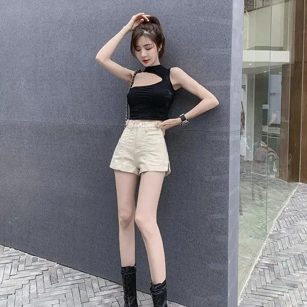 2025 High Waist Slimming Denim Shorts Summer Zipper New Korean Style Loose Pants Hot Shorts Thin