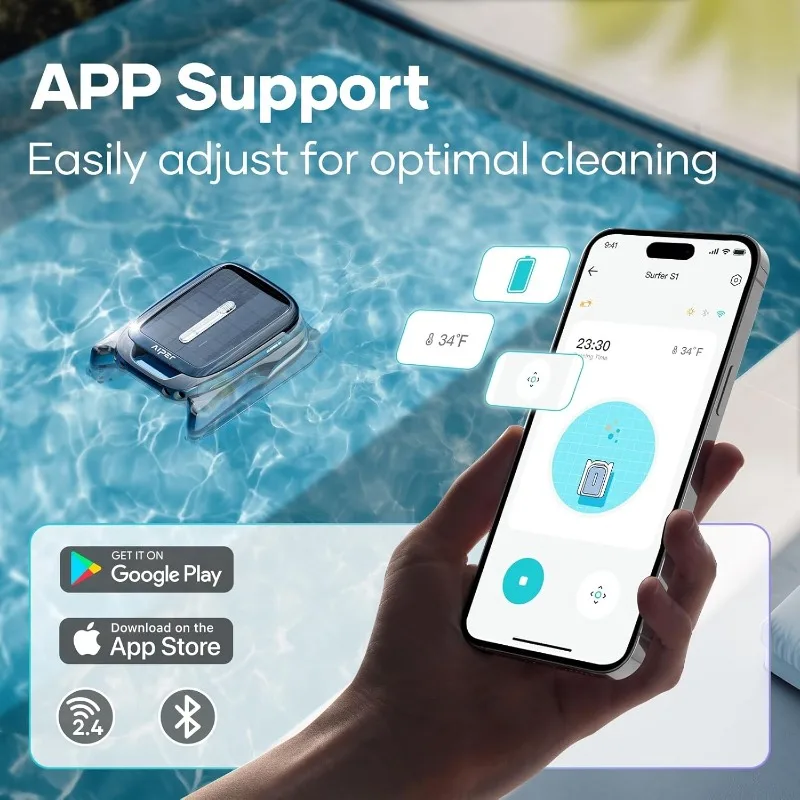 AIPER Solar Pool Skimmer Pool Surface Cleaning Robot with APP Support, Solar Powered and DC Charging for Continuous Cleaning