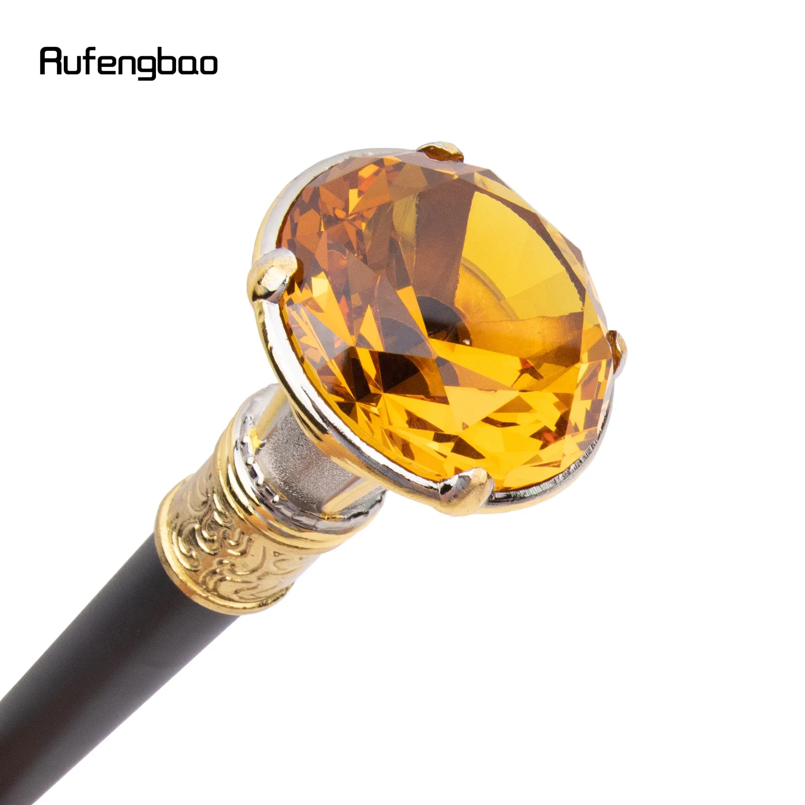 Orange Diamond Type Golden White Walking Cane Fashion Decorative Walking Stick Gentleman Elegant Cosplay Cane Knob Crosier 90cm