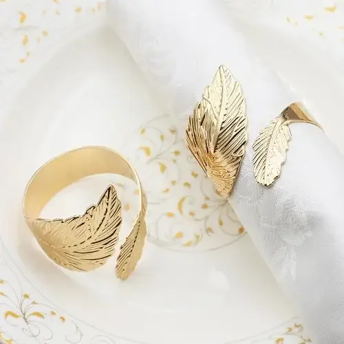 2Pcs Gold Wheat Napkin Rings Metal Leaf Napkin Holder for Harvest Festival Fall Thanksgiving Dinner Table Decoration ERL88