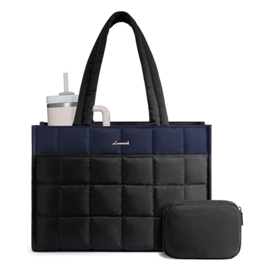 

Tote Bag for Women Puffer Work Handbag Laptop Purse for Nurse Teacher Large Quilted Travel Tote Shoulder Bag with Zipper for Co
