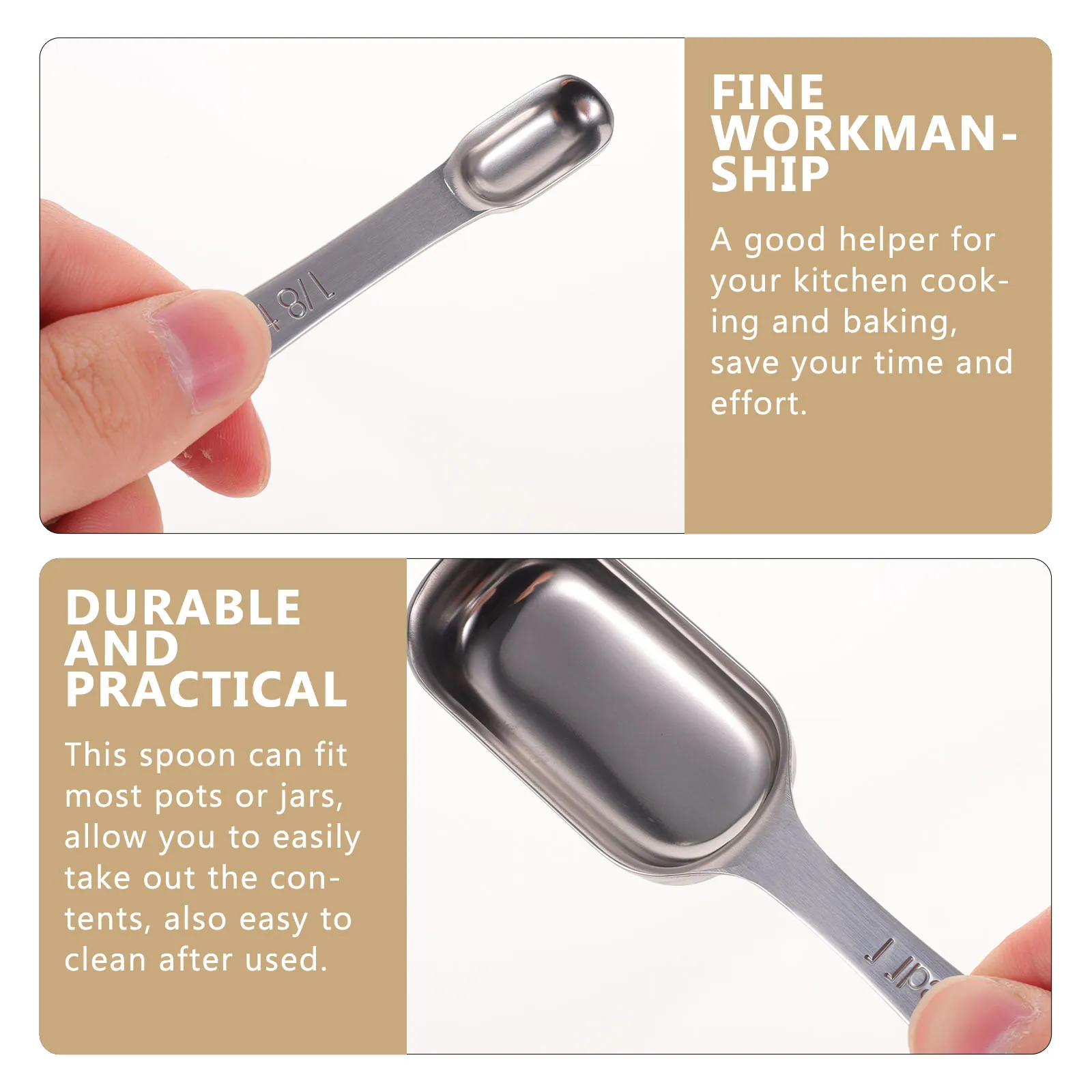 

1Set Professional Stainless Steel Measuring Spoon Set Rectangular Design Long Handle for Kitchen Cooking Baking