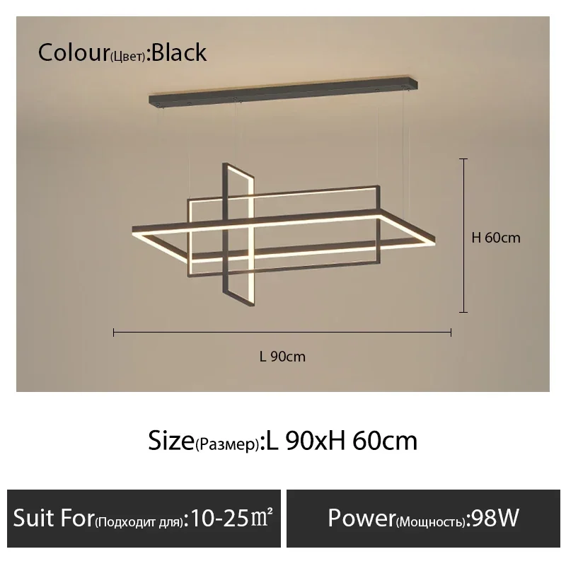 Imagem -04 - Lustre Led para Cozinha Sala de Jantar Quarto Retângulo Luminária Teto Controle Remoto Interior Pendurado Luz Novo