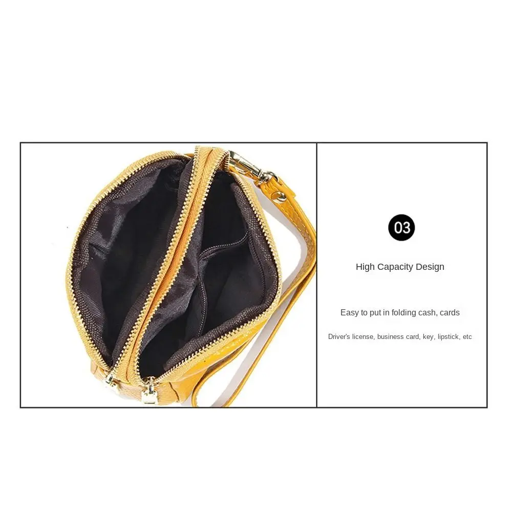 Fashion Cowhide Leather Wallets Solid Color Multi Functional Coin Purse Three Zipper Casual Change Bag for Women