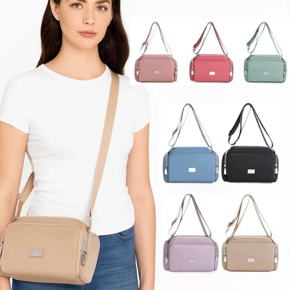 

Casual Multi-Pocket Mommy Bag Solid Color Large Capacity Shoulder Bag Nylon with Wide shoulder Strap Crossbody Bag